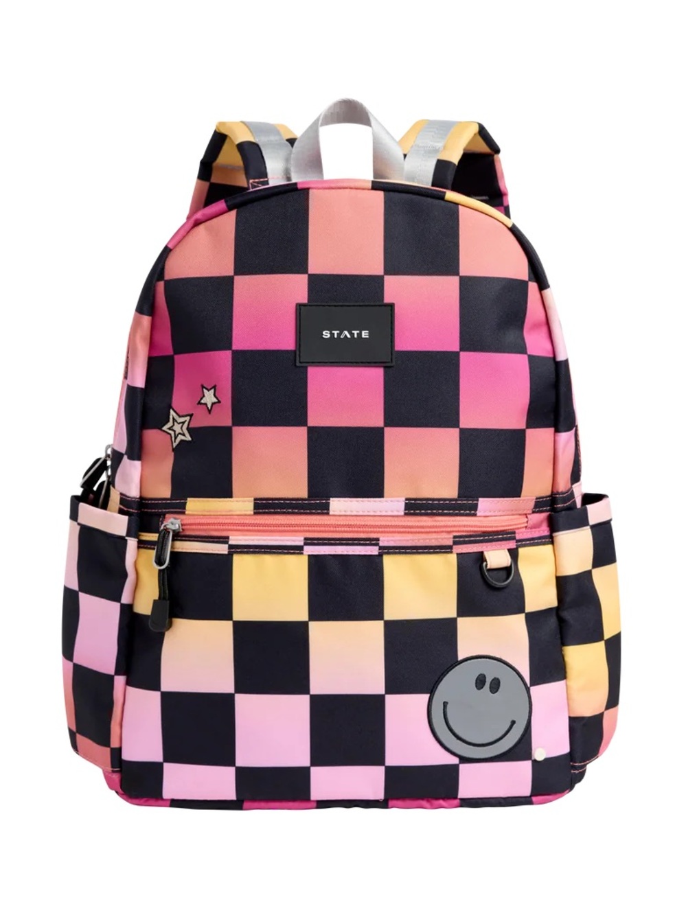 NWT STATE Kane kids travel backpack in pink checkerboard smiley school bag